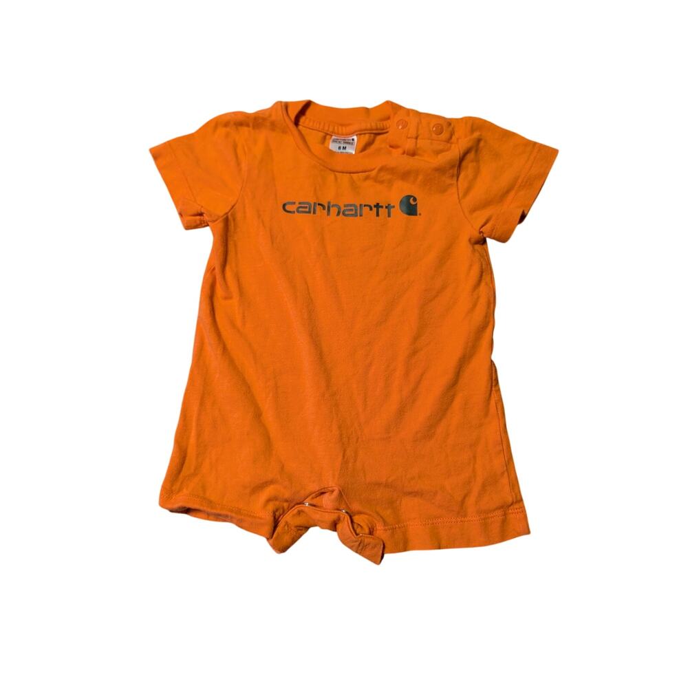 Carhartt Baby Boys Orange Short Sleeve Romper Size 6M Cotton One Piece Overalls